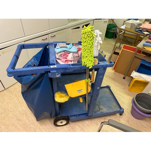 450 - A commercial cleaning cart, With compartments for linen and rubbish etc and cleaning equipment.