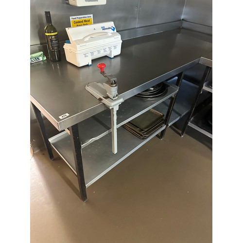 470 - Star lot : A two meter Stainless Steel prep table, with gallery back, storage below and a commercial... 
