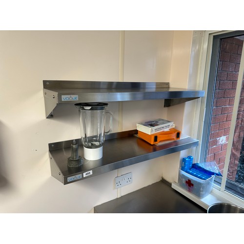 480 - Two Stainless Steel gallery backed Shelves. 
There is only two opportunities to collect from the Hom... 