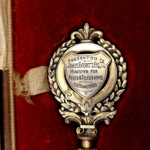 17 - Star lot : A Sterling Silver presentation key presented to James Everett minister for posts and tele... 