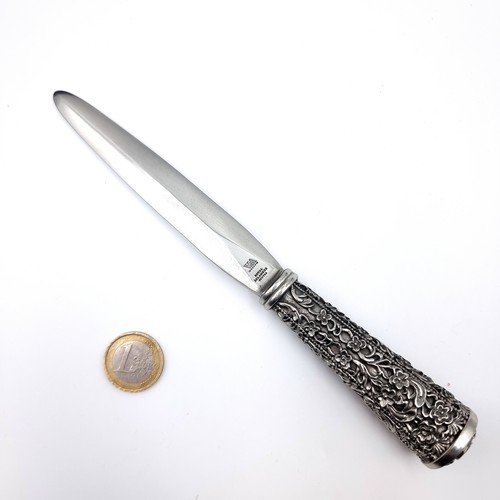 29 - A most attractive pewter letter opener set with Victorian and Albert museum insignia set in wooden p... 