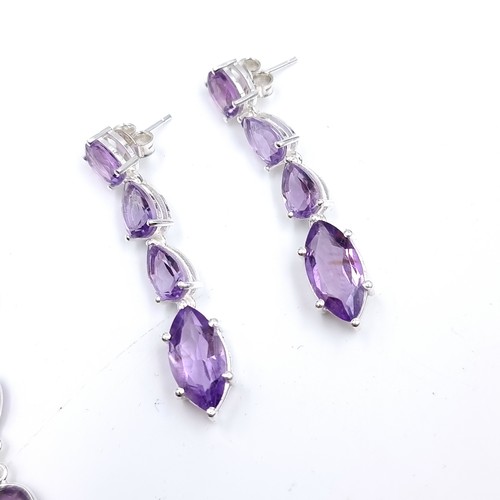 39 - A super suite of amethyst stone jewellery consisting of a silver mounted necklace, length 60cm, toge... 