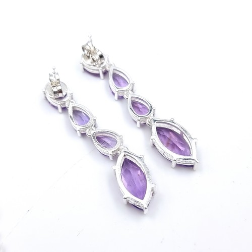 39 - A super suite of amethyst stone jewellery consisting of a silver mounted necklace, length 60cm, toge... 