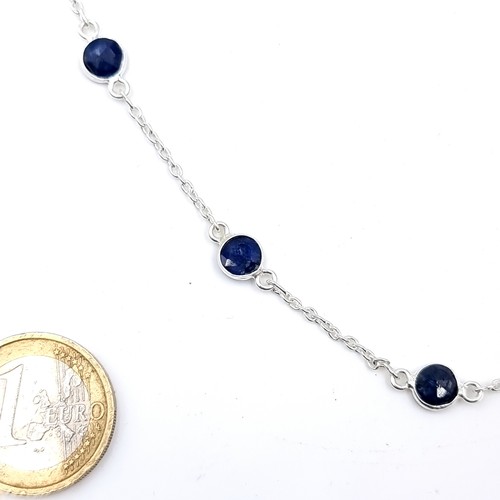 42 - A fine example of a bright sapphire gemstone necklace set sterling silver, length 68cm. Brand new fr... 