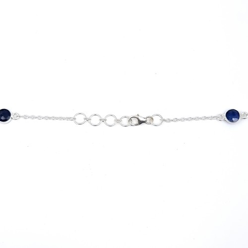 42 - A fine example of a bright sapphire gemstone necklace set sterling silver, length 68cm. Brand new fr... 