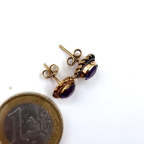 44 - Two vintage 9ct gold amethyst stone stud earrings set with butterfly backs, weight 1.8 grams. Boxed.... 