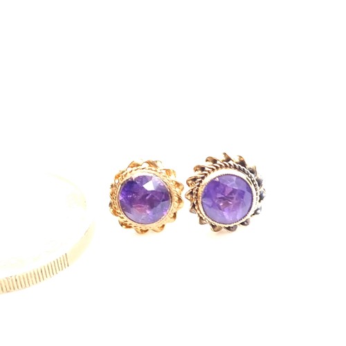 44 - Two vintage 9ct gold amethyst stone stud earrings set with butterfly backs, weight 1.8 grams. Boxed.... 