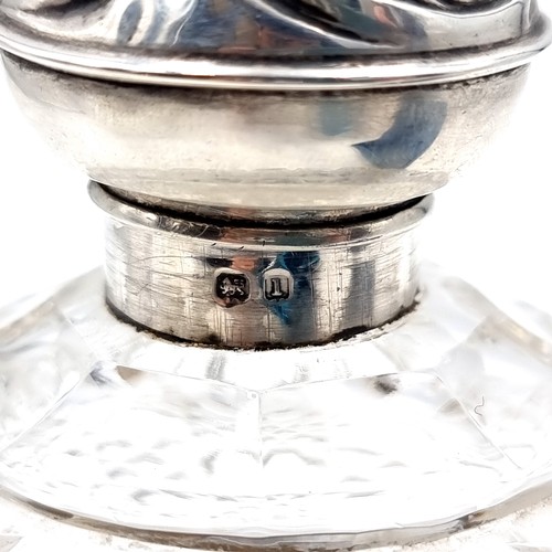 52 - A fine example of an antique hob nail cut glass bauble perfume bottle, set with a sterling silver do... 