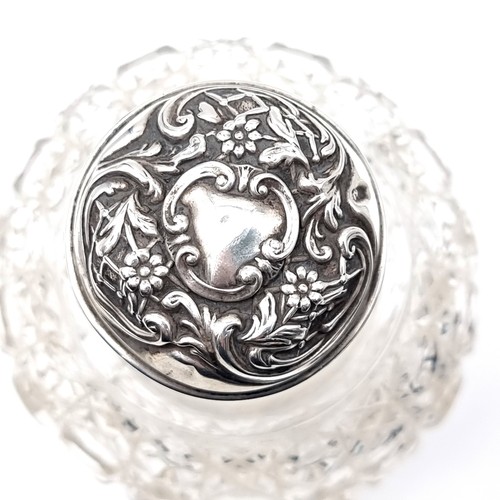 52 - A fine example of an antique hob nail cut glass bauble perfume bottle, set with a sterling silver do... 