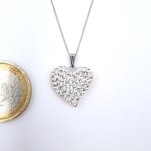 672 - Two items consisting of a heart shaped Sterlong Silver crystal pendant and chain, length 40cm togeth... 