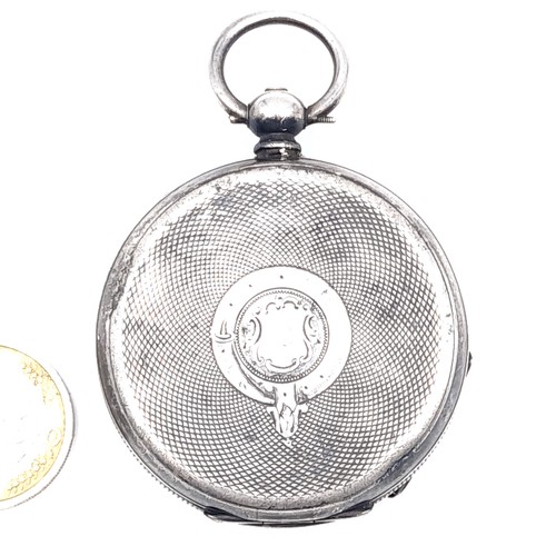 690 - A silver pocket set in britannia silver, made by John Myers, watch has a Swiss made movement, white ... 