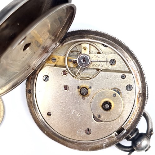 690 - A silver pocket set in britannia silver, made by John Myers, watch has a Swiss made movement, white ... 