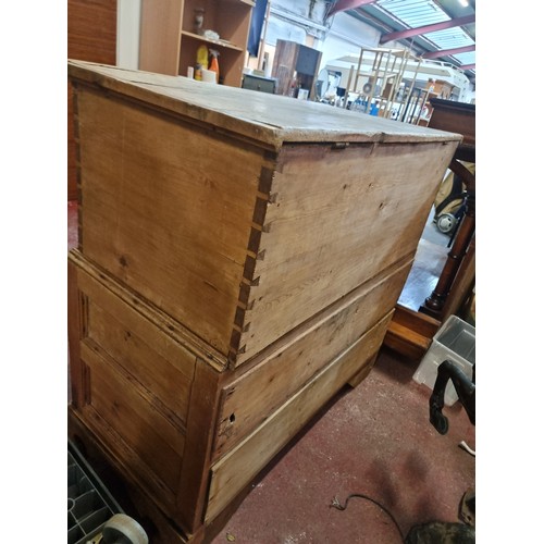 848 - Star lot: A very large antique solid oak chest on chest of drawers with deep lidded chest to top, al... 