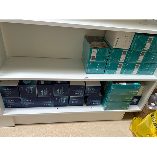 502 - Two shelves of PPE Inc Disposable 3 Ply masks 14 boxes of 50 and 14 boxes of Sanity Triple protectio... 