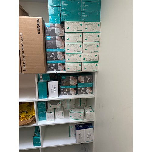 507 - A Huge Quantity of surgical face masks All the facemarks on the right with coloured boxes 4 shelves.... 