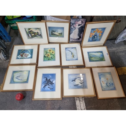 876 - A number of framed prints of works by Carmel Mooney (Irish, contemporary) featuring abstract, still ... 