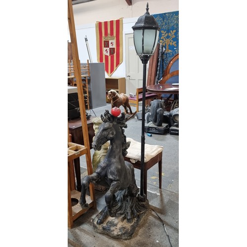 849 - Star lot: An unusual large vintage horse statue with an integrated lantern, great piece, would be a ... 