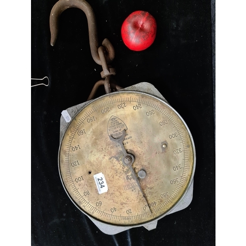 234 - A superb heavy duty Salter weighing scales for up to 400LB. With a pull down hook.