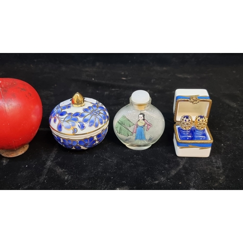 121 - Three collectables including a wonderful inside painted Chinese snuff bottle, a neatly sized ceramic... 