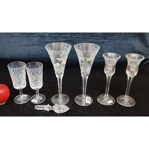 122 - Three lovely pairs of stemmed glasses including a Waterford Crystal 'Peace' pair and another from Ca... 