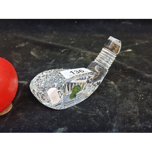 136 - A Waterford Crystal paper wight depicting a golf club head. In very good condition.