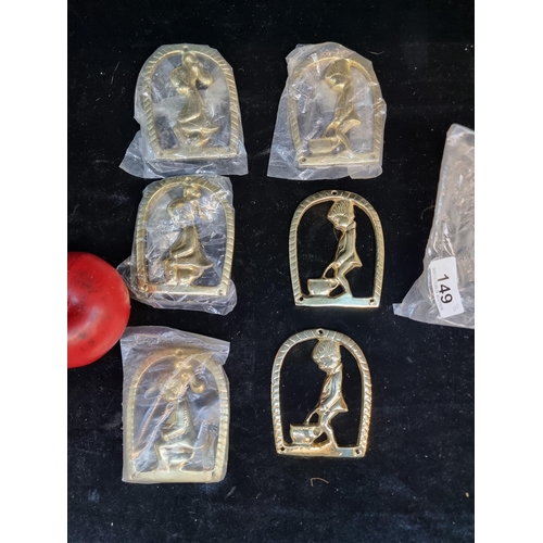 149 - A set of 6 brass toilet plaques for ladies and gents. 3 sets.