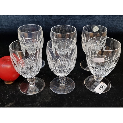 150 - Star Lot : A lovely set of 6 Large Waterford Crystal footed wine glasses in the Colleen pattern. In ... 