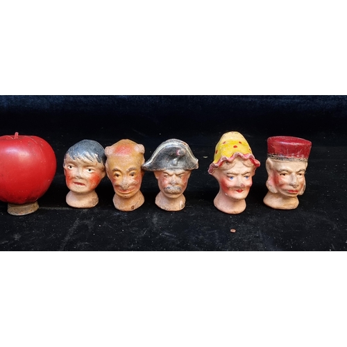 152 - A collection of 5 vintage marionette/doll heads with hand painted detailing.