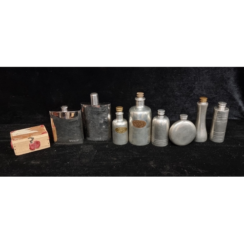 156 - A collection of 9 collectables including vintage flasks from English Pewter Co. Sheffield and Britis... 