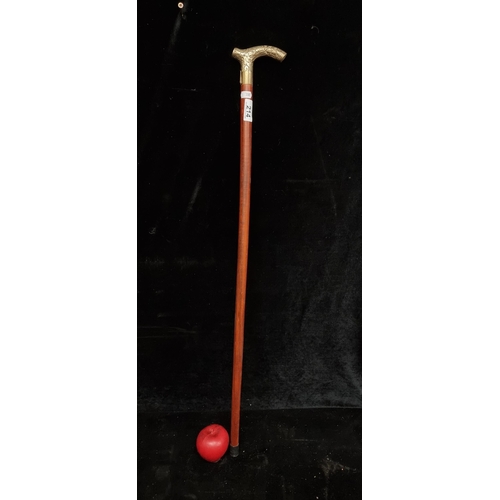 214 - A very dapper walking stick / cane featuring a cast brass handle with foliate design to top.