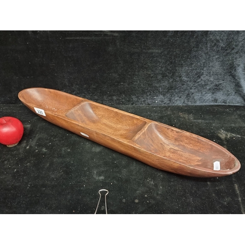 220 - A fabulous mango wood serving tray with three compartments. Perfect for your hors d'oeuvres.