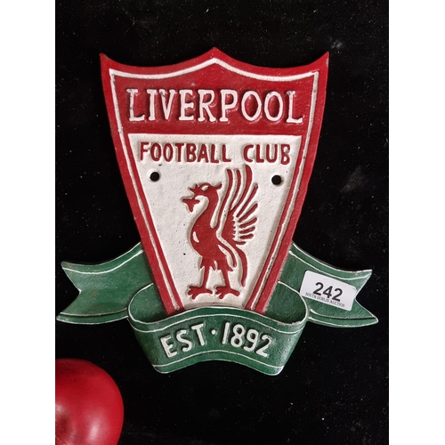 242 - A heavy cast painted metal wall plaque for Liverpool Football Club.