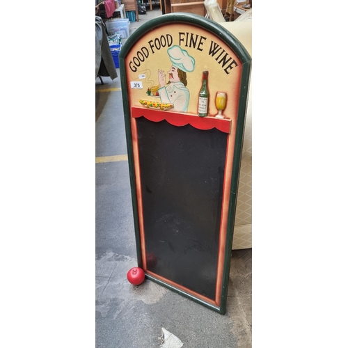 375 - A freestanding restaurant menu board with blackboard to front. Ready for use.