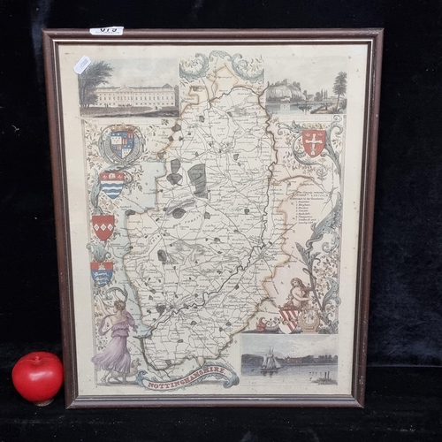 79 - A detailed vintage print of an antique map of Nottinghamshire. Featuring landmarks such as Nottingha... 