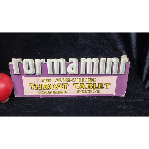 90 - An original vintage showcard Formamint throat tablet advertising show card with support to back.