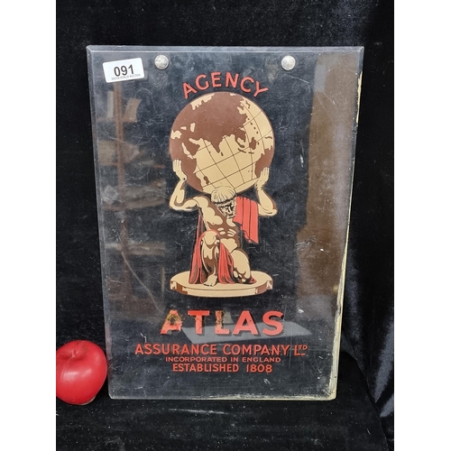 91 - An original vintage reverse print on clear plastic advertising display for Atlas Assurance Company L... 