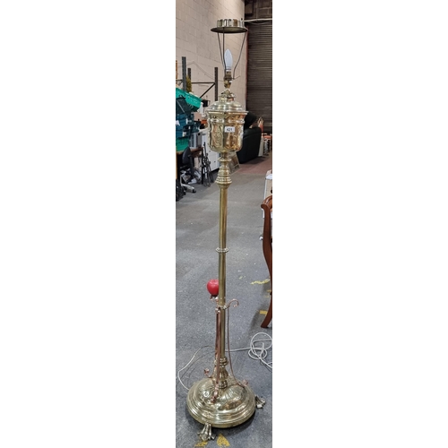 421 - Star Lot : A beautiful highly polished brass and copper Art Nouveau style floor standing lamp. Boast... 