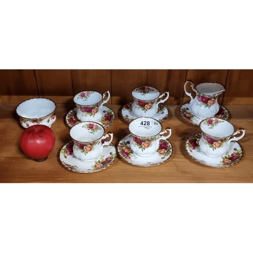 428 - A lovely coffee set of Royal Albert bone china in the Old Country Road pattern, consisting of a suga... 