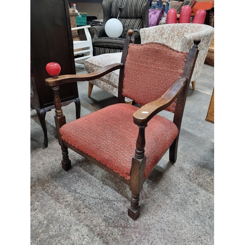 457 - A late 19th Century antique library/ reading chair. Heavy oak wood construction with fabulous smooth... 