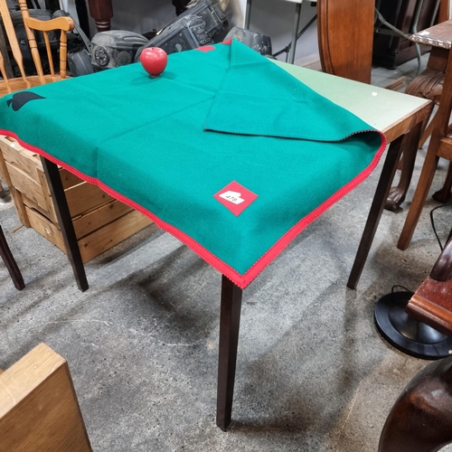 478 - A fun baize poker table cloth with heart, diamond, club and spade motif to corners.