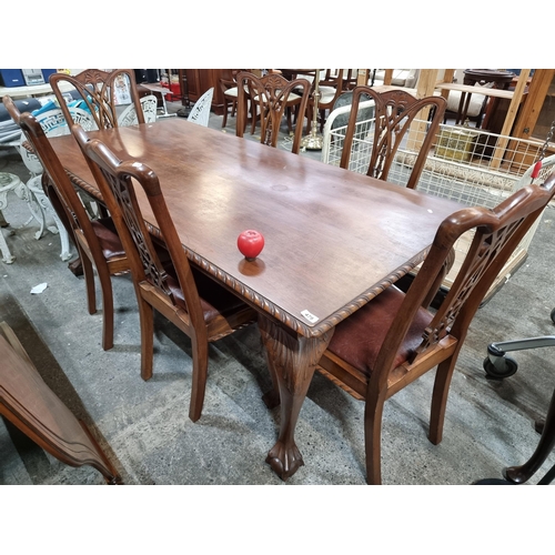 479 - Star Lot : A very elegant mahogany chippendale style dining suite comprising of a table and 6 matchi... 