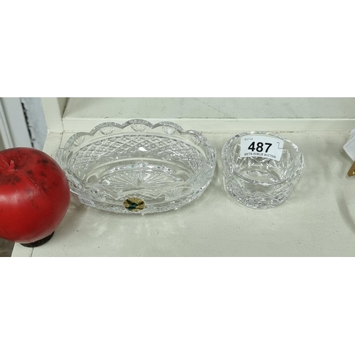 487 - Two Waterford Crystal items including a salt and a delicate trinket dish.