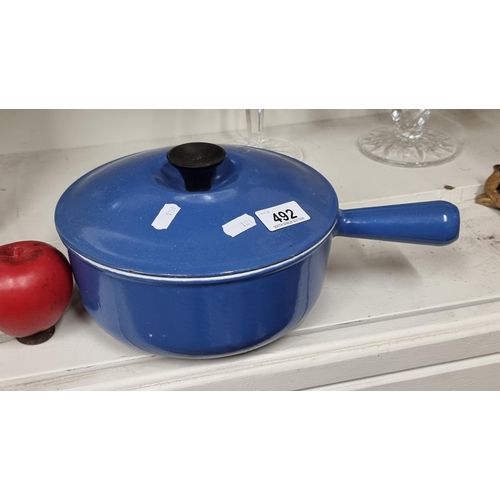 492 - A wonderful heavy Le Creuset blue enameled pot.