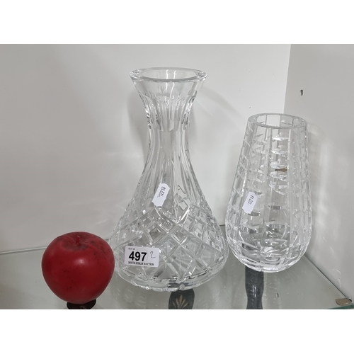 497 - Two stylish Waterford Crystal items including a carafe and vase, in the Lismore and Tralee patterns.