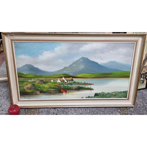 590 - A charismatic original oil on board landscape painting. Featuring a sweet Donegal loughside scene wi... 