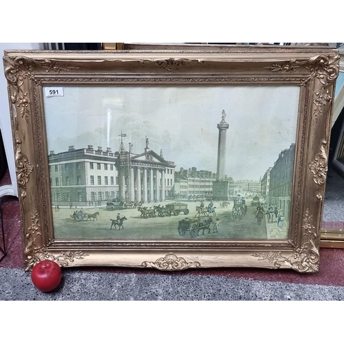 591 - A large vintage print of a Samuel Frederick Brocas painting from his 'Selected Views of Dublin' Seri... 