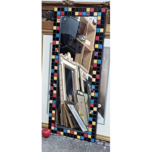 596 - A handmade mosaic tile framed hall mirror. North African feel to this.