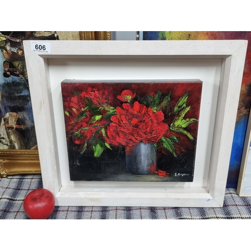 606 - Star lot : An expressive Judy Glynn (Irish, contemporary) oil on canvas painting of a still life fea... 