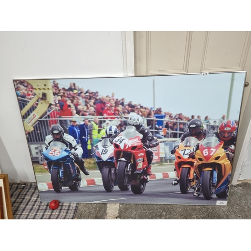 612 - A very large, high quality photographic print from the annual NW200 motorbike race on the Antrim Coa... 