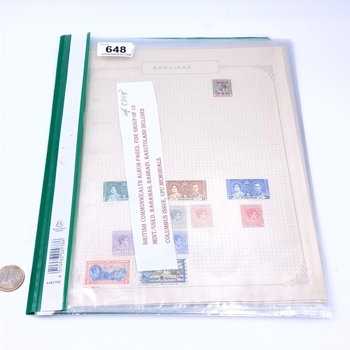 648 - A collection of British commonwealth stamp album containing a fine group of ten mint and used pages ... 